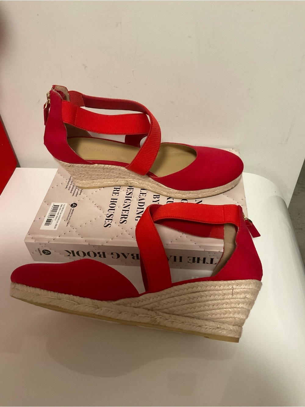 Talbots Women's Red Espadrille Wedge Sandals with Ankle Strap Size 10